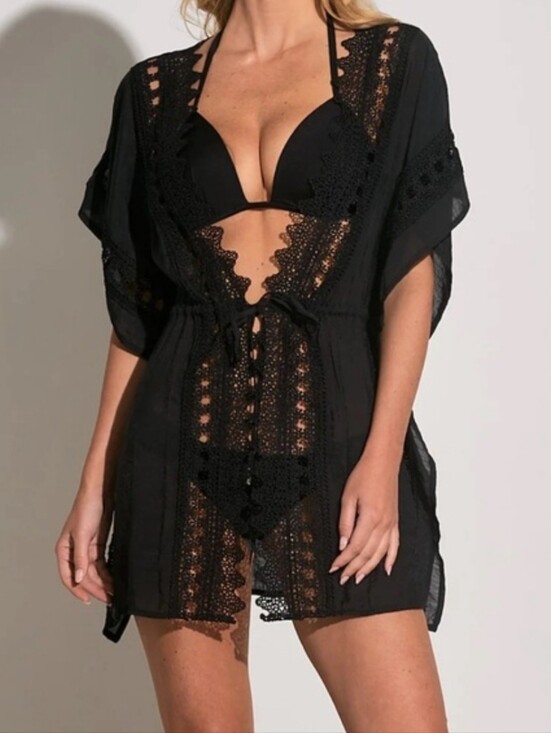 Elan Other - ELAN Vivi crochet Cover Up tie front boho slouchy women’s Lace Sz Small/ Meduim